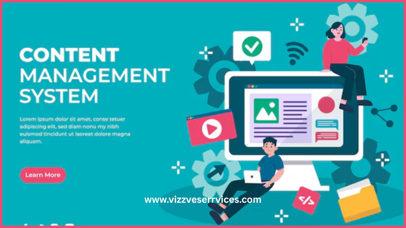 Flat illustration of a content management system dashboard streamlining digital content creation and organization